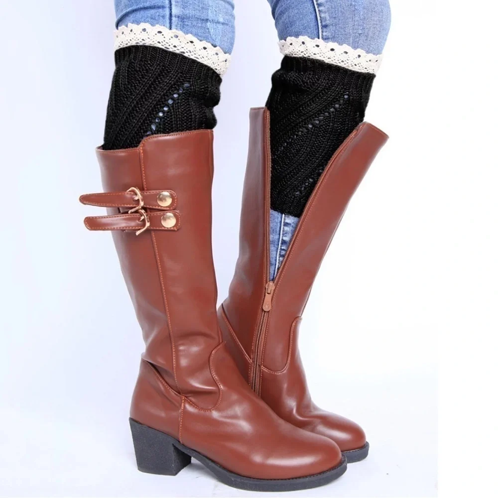 NWT Charlotte Russe Crochet Knit Boot Cuffs Toppers Black with Ivory OS